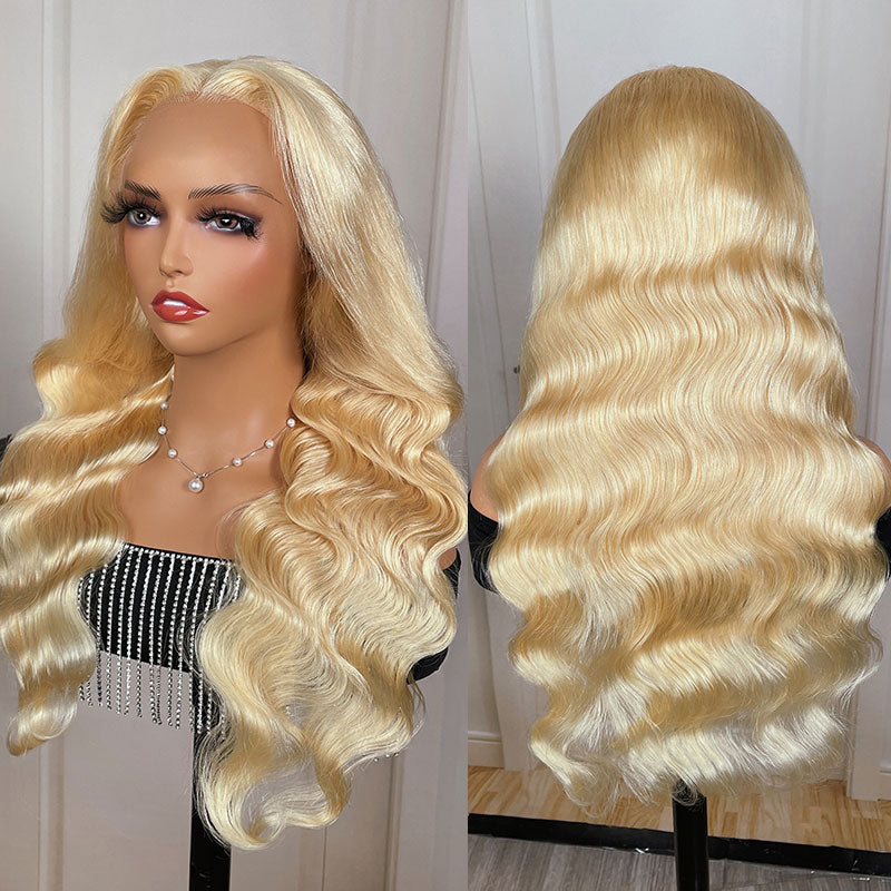 Klaiyi 613 Honey Blonde Body Wave Lace Closure Wig 5*5 HD Glueless Human Hair Wigs 200 Density