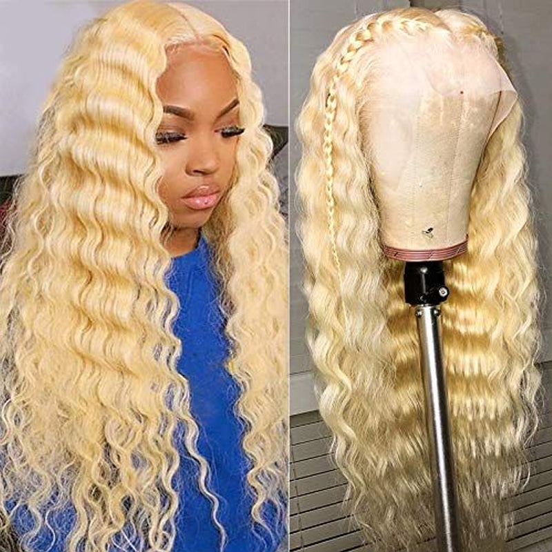 Klaiyi Deep Wave #613 Blonde 13x4 Lace Front Wig 180% Density Flash Sale