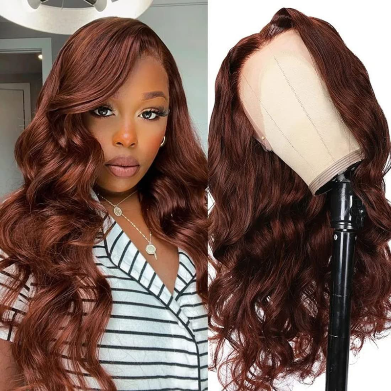 Klaiyi 70% Off Flash Sale  Reddish Brown 13x4 Lace Front / 4x4 Lace Closure Wig Brunette Auburn Copper Human Hair