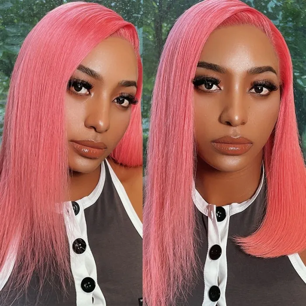 Klaiyi 70% Off Super Flash Sale Short Pink 180% Density 13x4 Lace Front Bob Wig