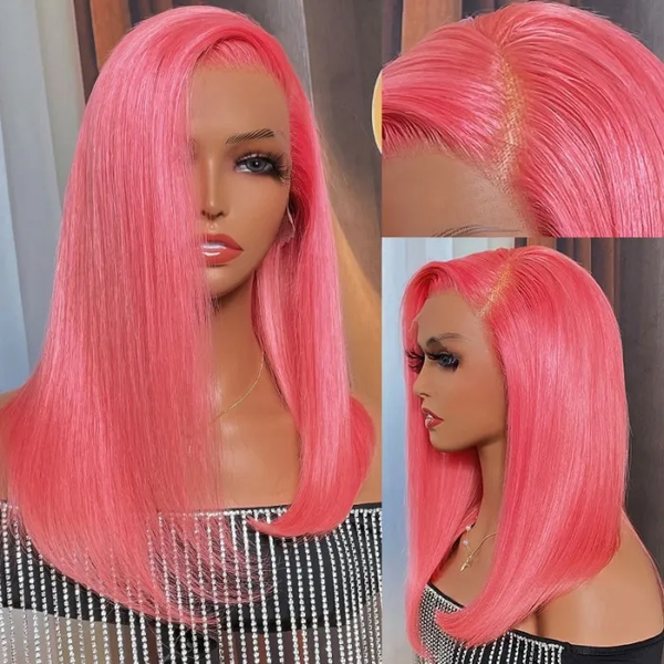 Klaiyi 70% Off Super Flash Sale Short Pink 180% Density 13x4 Lace Front Bob Wig