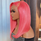 Klaiyi 70% Off Super Flash Sale Short Pink 180% Density 13x4 Lace Front Bob Wig