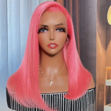 Klaiyi 70% Off Super Flash Sale Short Pink 180% Density 13x4 Lace Front Bob Wig