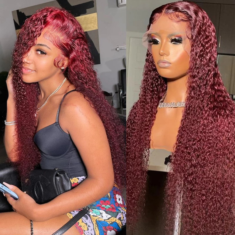 Sencond Wig Only $10 | Jerry Curly 99J Burgundy 13X4 Lace Front Wig Red Curly 180% Density Lace Wigs Flash Sale