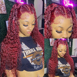 Sencond Wig Only $10 | Jerry Curly 99J Burgundy 13X4 Lace Front Wig Red Curly 180% Density Lace Wigs Flash Sale