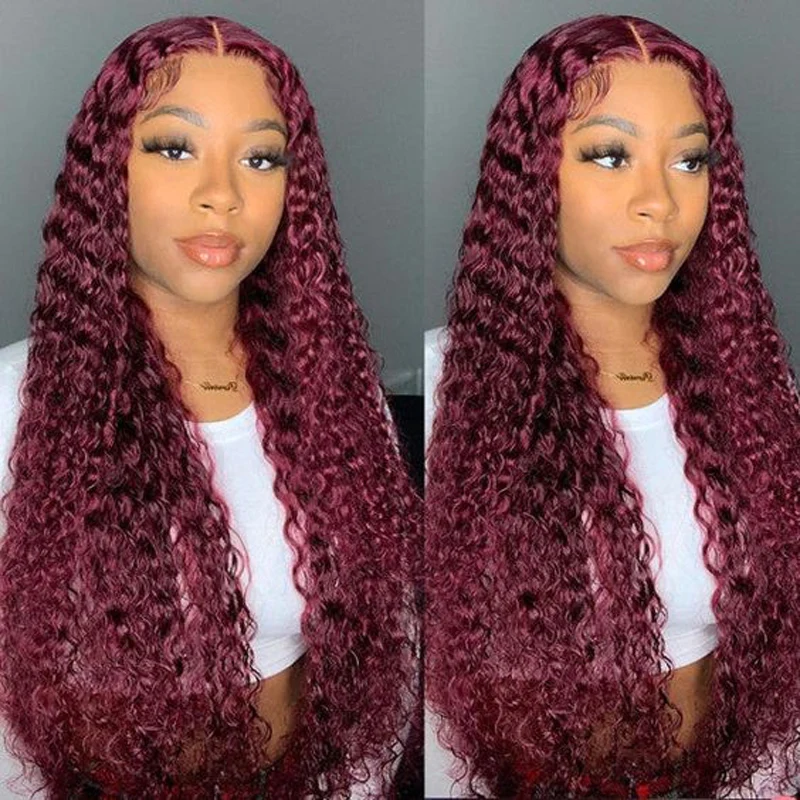 Sencond Wig Only $10 | Jerry Curly 99J Burgundy 13X4 Lace Front Wig Red Curly 180% Density Lace Wigs Flash Sale