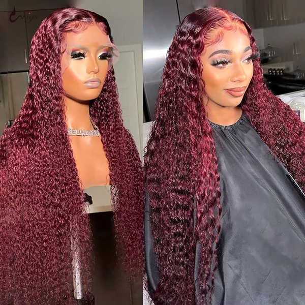 Jerry Curly 99J Burgundy 13X4 Lace Front Wig Red Curly 180% Density Lace Wigs Flash Sale