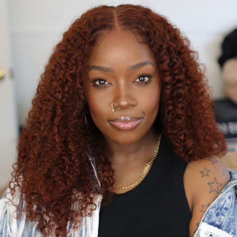 Klaiyi 13x4  Lace Frontal Wig Kinky Curly Auburn Brown Color