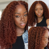 Extra 50% Off, Code:HALF50  | Klaiyi Auburn Brown Color 13x4 Glueless Lace Frontal Wig Kinky Curly Human Hair