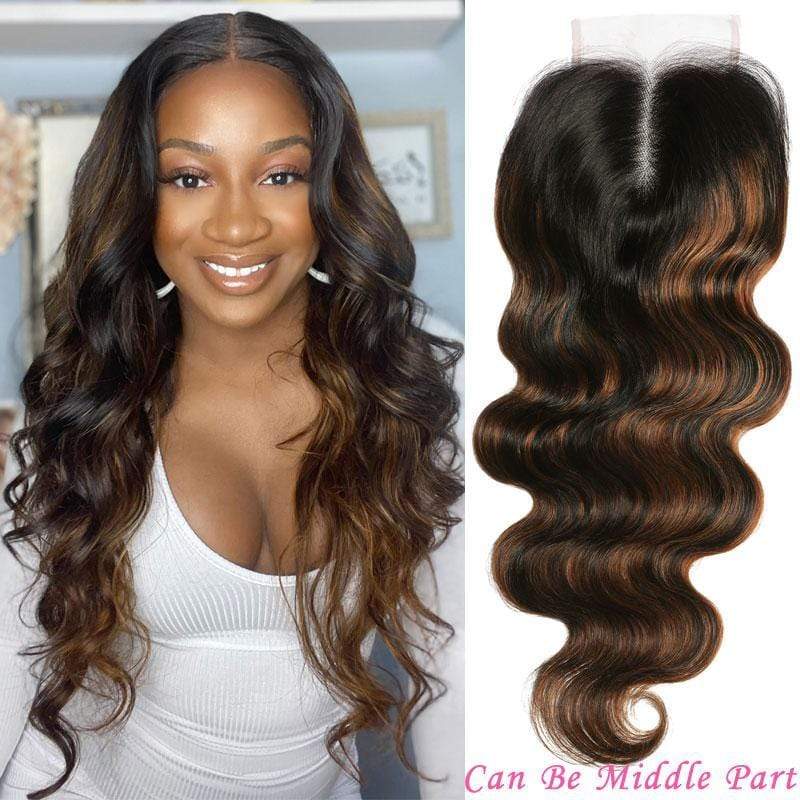 Klaiyi Balayage Ombre Highlight Color Hair 3 Bundles with Lace Closure Flash Sale