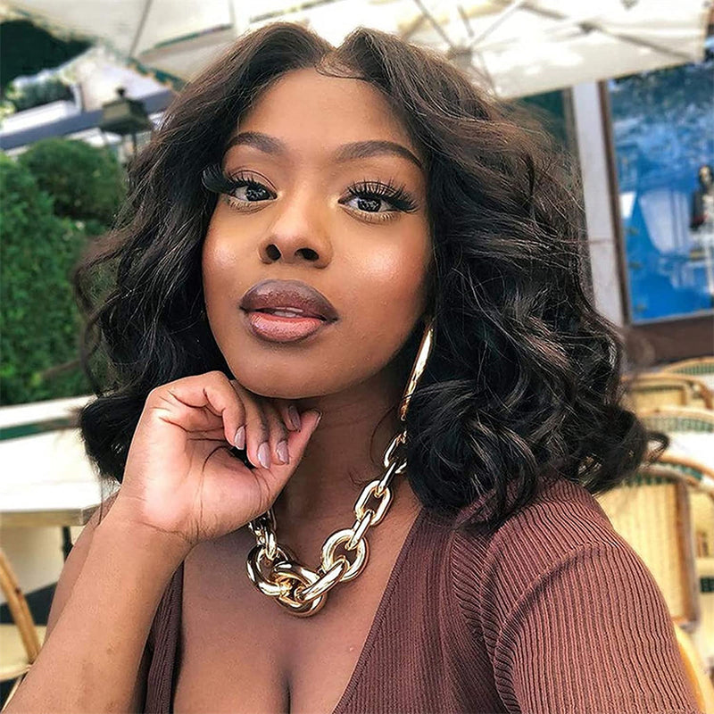 Klaiyi Bob Lace Front Wig Human Hair For Women Short Bob Wig Big Deep Wave