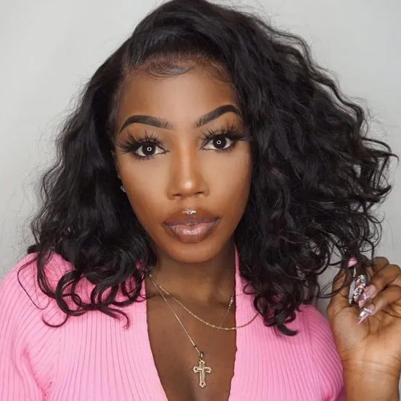 Klaiyi Bob Lace Front Wig Human Hair For Women Short Bob Wig Big Deep Wave