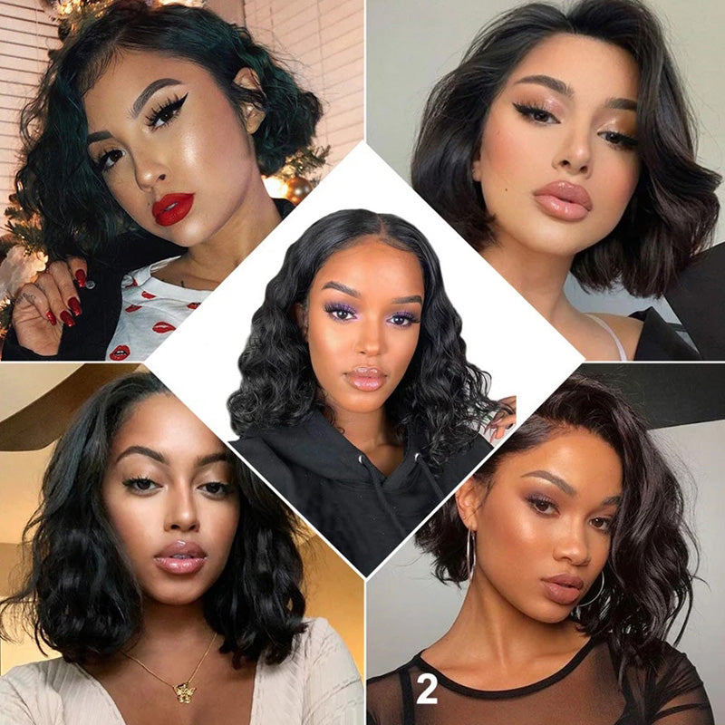 Klaiyi Bob Lace Front Wig Human Hair For Women Short Bob Wig Big Deep Wave