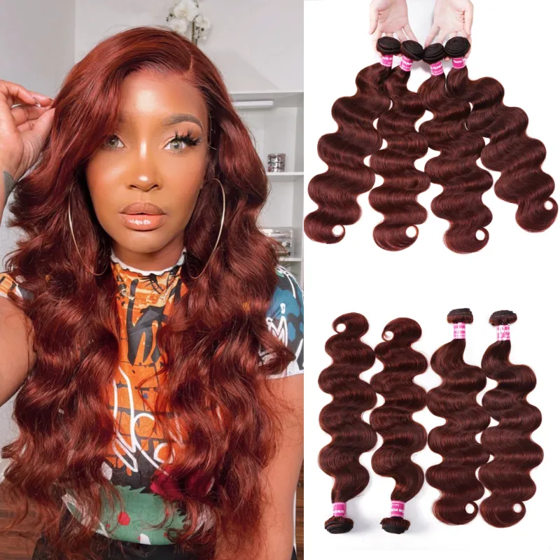 Klaiyi Body Wave Auburn Copper Brown Color Human Hair 3 or 4 Bundles Deals