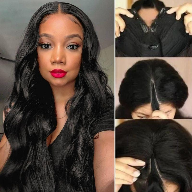 Body Wave Glueless V Part Wigs Meets Real Scalp Natural Density Wig Flash Sale