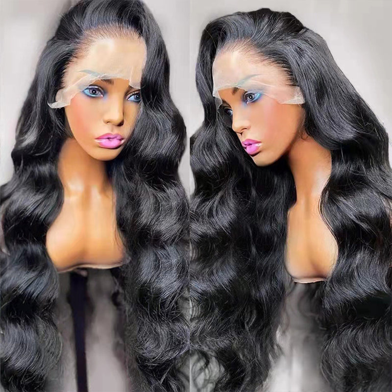 Klaiyi Body Wave Glueless Wigs 13x4 HD Invisible Transparent Lace Front Human Hair Wigs Bleached Knots