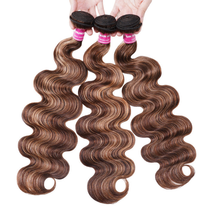 Klaiyi Body Wave Honey Blonde Brown Bundles Highlight Human Hair Wave Extensions