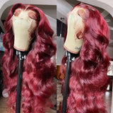 Klaiyi Body Wave Lace Frontal Wig Human Hair with Baby Hair Color Burgundy #99J Flash Sale