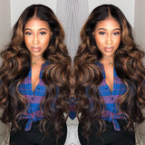 Klaiyi Body Wave V Part Wigs Ombre Balayage Colored Virgin Human Hair Glueless Wigs Meets Real Scalp