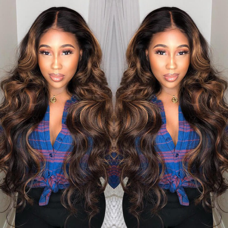 Klaiyi Body Wave V Part Wigs Ombre Balayage Colored Virgin Human Hair Glueless Wigs Meets Real Scalp