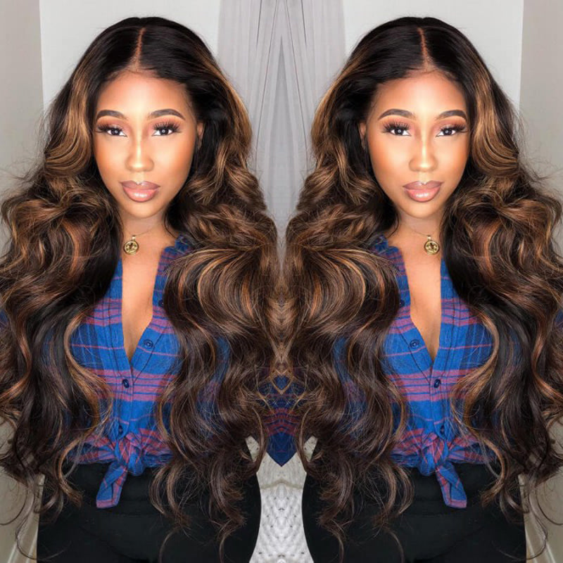 Klaiyi Body Wave V Part Wigs Ombre Balayage Colored Virgin Human Hair Glueless Wigs Meets Real Scalp
