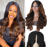 Klaiyi Body Wave V Part Wigs Ombre Balayage Colored Virgin Human Hair Glueless Wigs Meets Real Scalp
