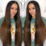 Free Fast Shipping | Bonde Straight V Part Wig Highlight Balayage Color Protective Beginner Friendly