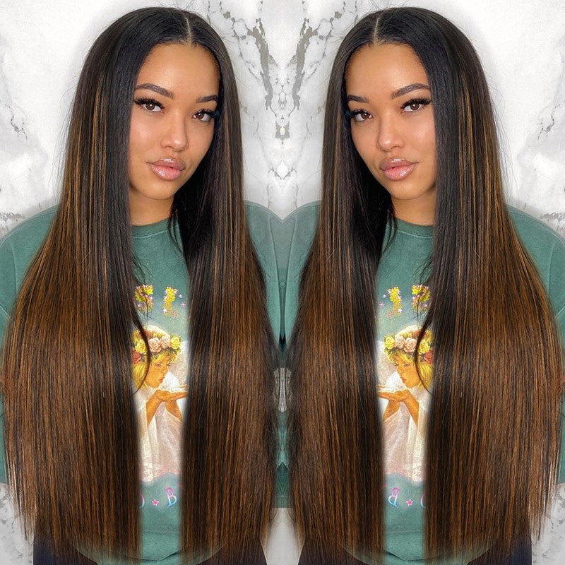 Free Fast Shipping | Bonde Straight V Part Wig Highlight Balayage Color Protective Beginner Friendly