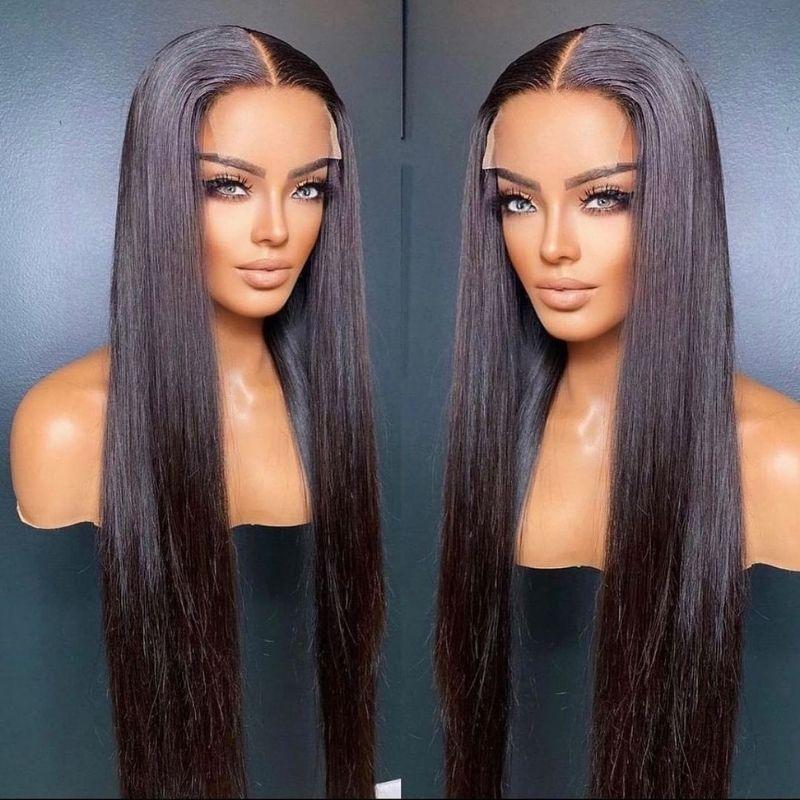 Klaiyi Bone Straight 4x4 Lace Closure Wigs Human Hair 13*4 Lace Front Wig with Pre Plucked Hairline