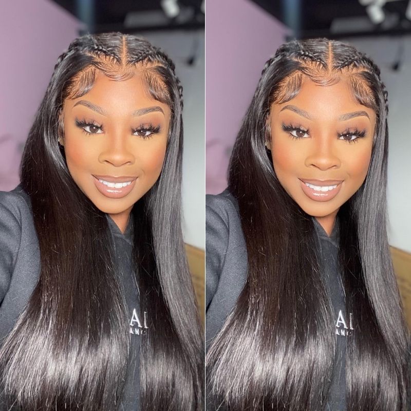 Klaiyi Bone Straight 4x4 Lace Closure Wigs Human Hair 13*4 Lace Front Wig with Pre Plucked Hairline