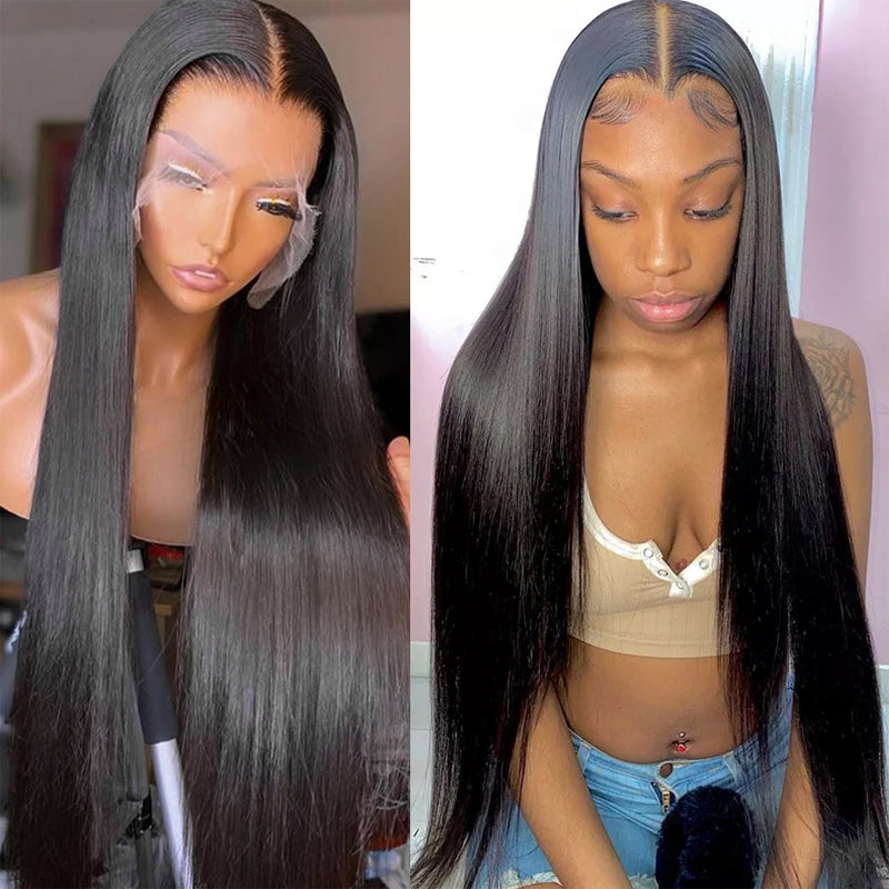 Klaiyi Bone Straight 4x4 Lace Closure Wigs Human Hair 13*4 Lace Front Wig with Pre Plucked Hairline