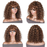 Klaiyi Bouncy Curl Short Bob Human Hair Wigs with Bangs for Women Ombre Highlight Wig