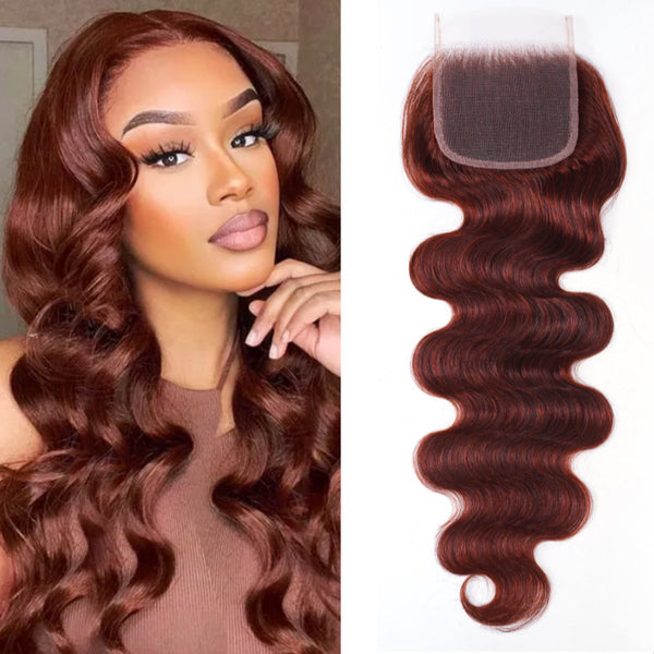 Klaiyi Brown Trendy Color 4x4 Lace Closure Free Part Body Wave Human Hair