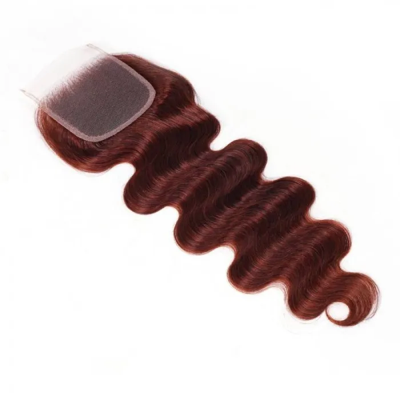 Klaiyi Brown Trendy Color 4x4 Lace Closure Free Part Body Wave Human Hair