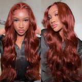BOGO FREE| Reddish Brown Lace Front Wig & Free Kinky Straight Glueless U Part Wig Flash Sale