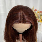 Klaiyi Brunette Auburn Copper 4x4 Lace Part Wig Reddish Brown Color Virgin Human Hair