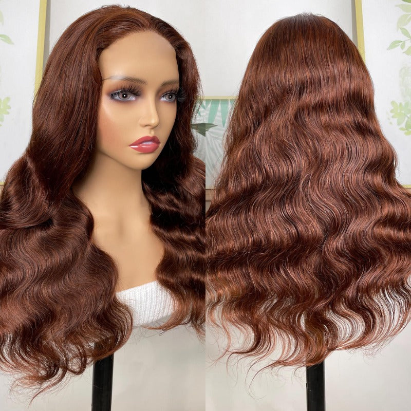 Klaiyi Brunette Auburn Copper 4x1 Lace Part Wig Reddish Brown Color Virgin Human Hair