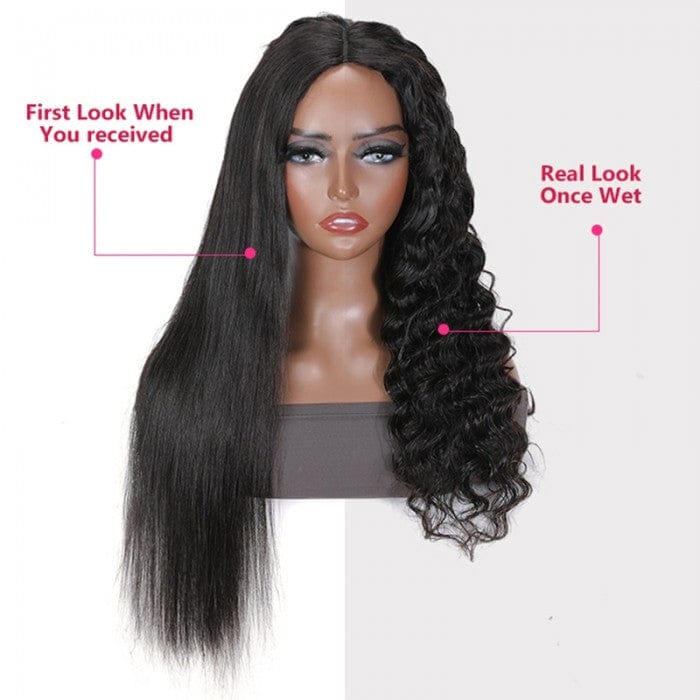 Klaiyi Buy Bone Straight V Part Wigs After Wet Get Deep Curls Wave Wigs Meets Real Scalp 1 Wig 2 Styles