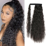 Klaiyi Afro Kinky Curl High Ponytail with Weave Wrap Around Clip in Hair Extensions Short Curly Ponytail