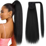 Klaiyi Afro Kinky Curl High Ponytail with Weave Wrap Around Clip in Hair Extensions Short Curly Ponytail