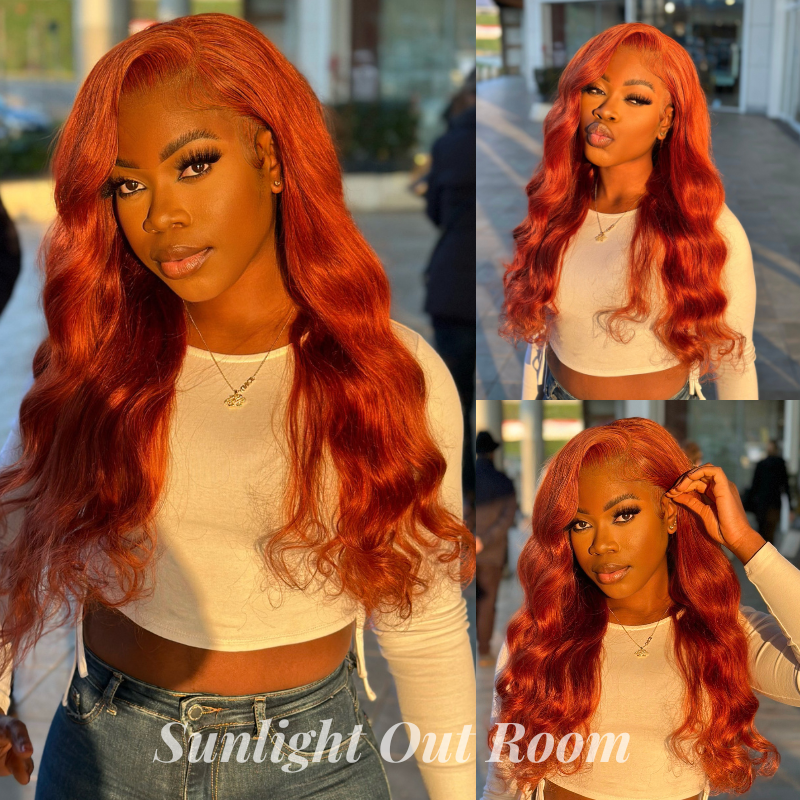 Klaiyi Spicy Ginger 13x4 Lace Front Wig Body Wave Human Hair Wig Copper Brown Hair