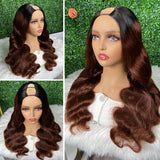 Klaiyi V Part Wig Dark Root Brunette Auburn Brown Human Hair Scalp Protective U Part Wigs Flash Sale