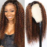 Klaiyi 180% Density Dark Roots Blonde Highlight Balayage Curly Hair Lace Front Wigs Best Colored Wigs Flash Sale