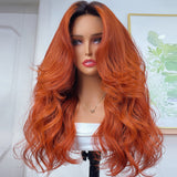 Klaiyi Dark Roots Cinnamon Brunette 13x4 Lace Frontal Wig Human Hair