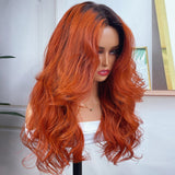 Klaiyi Dark Roots Cinnamon Brunette 13x4 Lace Frontal Wig Human Hair