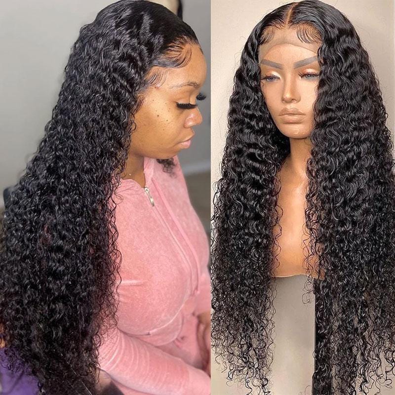 Klaiyi Deep Curly Lace Frontal Wig Human Hair for Women Pre Plucked with Baby Hair