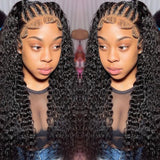 Klaiyi Deep Curly Lace Frontal Wig Human Hair for Women Pre Plucked with Baby Hair