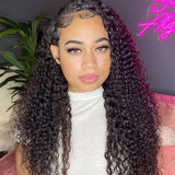 Klaiyi Deep Curly Lace Frontal Wig Human Hair for Women Pre Plucked with Baby Hair