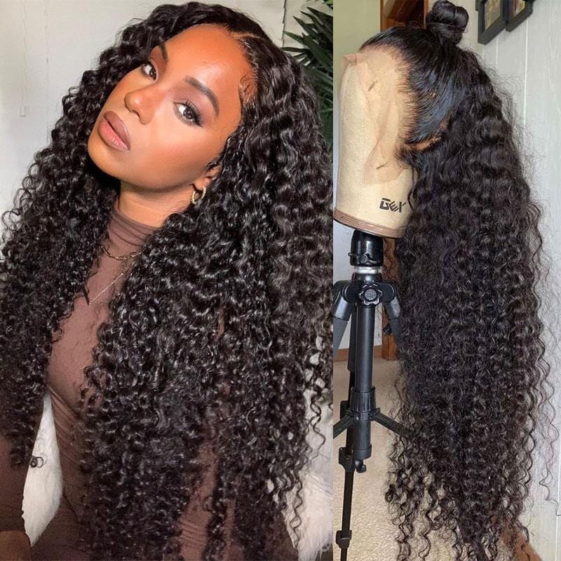 Klaiyi Deep Curly 180% Density 13X4 Lace Frontal Wig Human Hair for Women Pre Plucked with Baby Hair Flash Sale