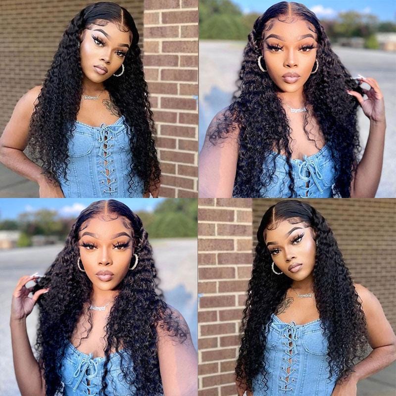 Klaiyi Deep Curly Lace Frontal Wig Human Hair for Women Pre Plucked with Baby Hair